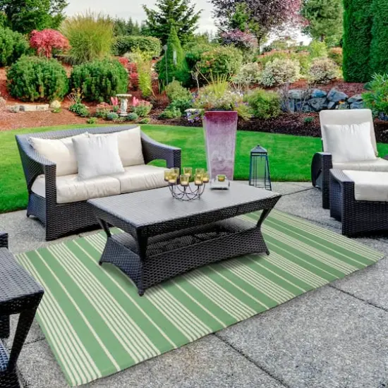 Green & White Striped Outdoor Area Rug, 4ft. x 6ft. {3}