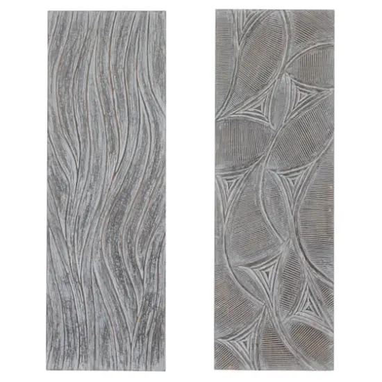 Set of 2 Grey Wood Modern Abstract Wall Decor, 16" x 48" {1}