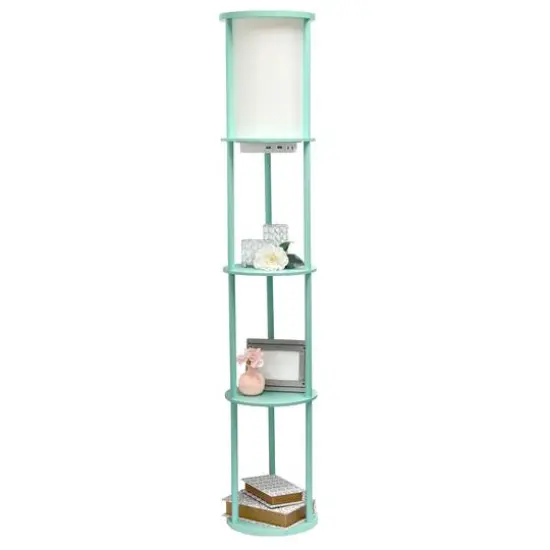 Simple Designs&trade; 62.5" Round Floor Lamp with 2 USB Ports and 1 Outlet Aqua {8}