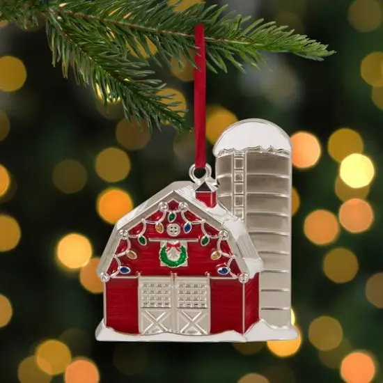 Red & White Enamel Barn House Ornament {5}