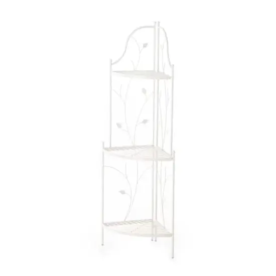 Glitzhome&reg; 3-Tiered Metal Corner Shelf Planter Stand White {1}