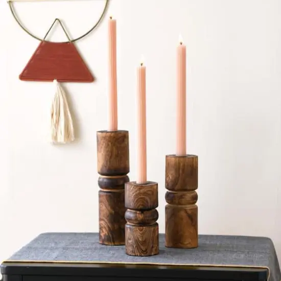 Hello Honey&reg; Wood Stack Taper Candle Holder Set Espresso Finish {7}