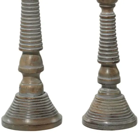 Light Gray Mango Wood Traditional Candle Holder Set {5}