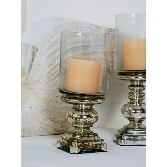 14" Silver Glass Traditional Candle Holder {7}