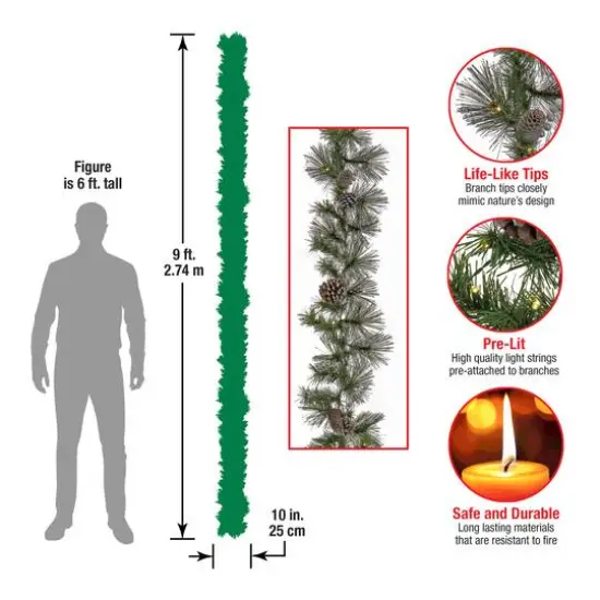 9ft. Whitter Pine Garland With LED Lights {7}