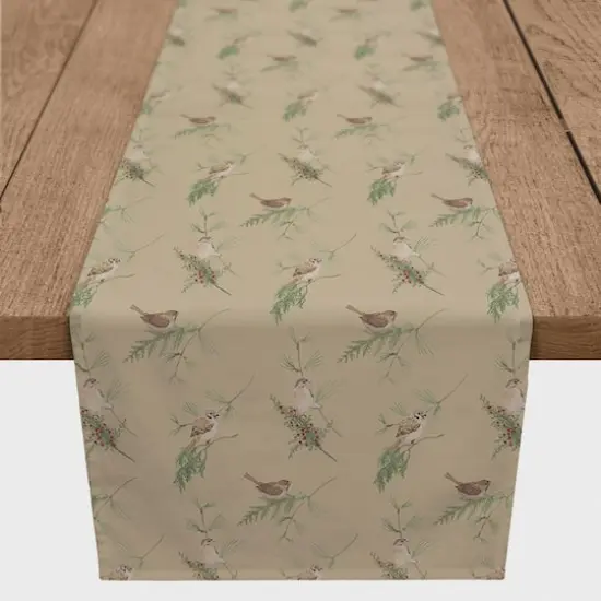 72" Brown Pine & Birds Cotton Twill Runner {1}