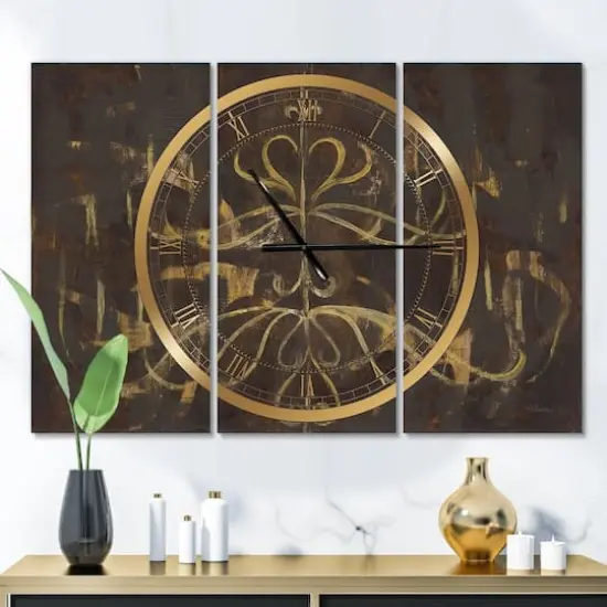 Designart Glam Gold Chandelier Modern 3 Panel Wall Clock {3}