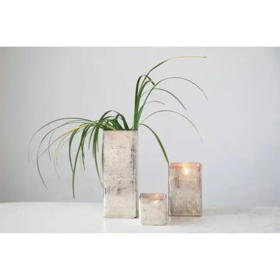 Hello Honey&reg; 11" Silver Crosshatch Textured Mercury Glass Vase {3}