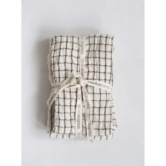 Hello Honey&reg; 28" White & Black Cotton Tea Towel Set {4}