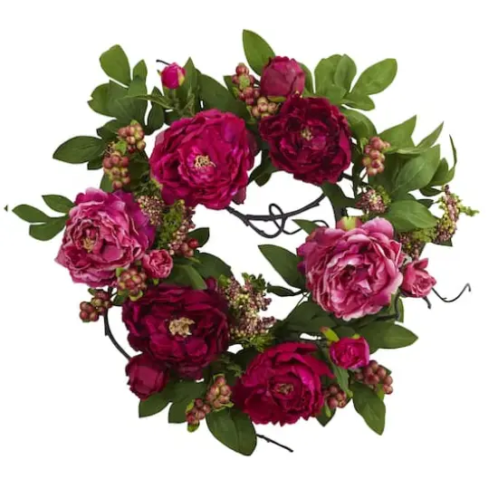 20'' Hot Pink Peony & Berry Wreath {1}