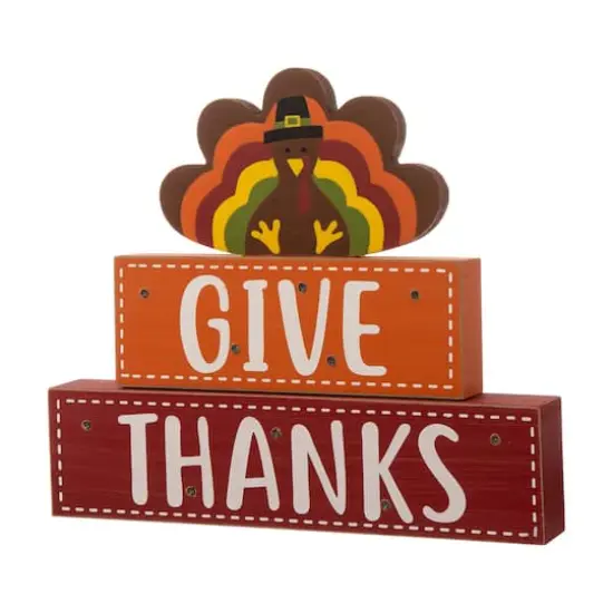 Glitzhome&reg; 12" Pre-Lit Thanksgiving Wooden Turkey Table D&eacute;cor LED Lights {1}