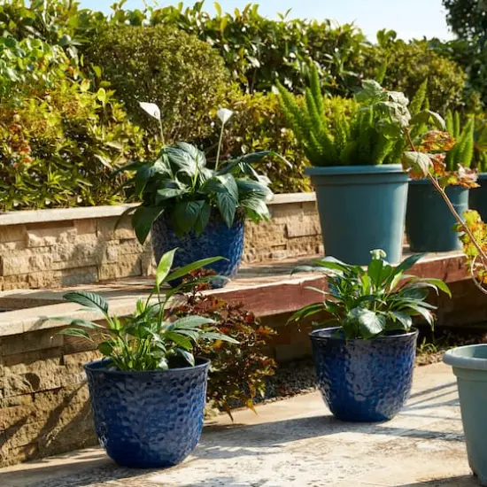 Glitzhome® 11.75" Honeycomb Textured Cobalt Blue Faux Ceramic Plastic Planters, 3ct. {5}