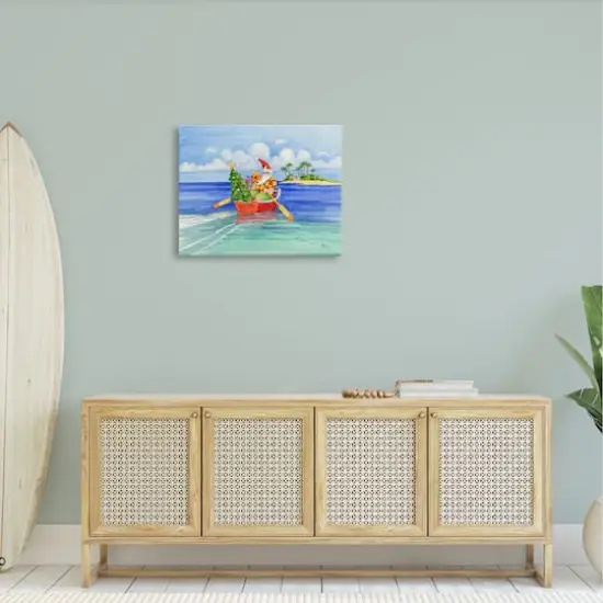 Stupell Industries Santa's Delivery Tropical Christmas Boat Canvas Wall Art {3}