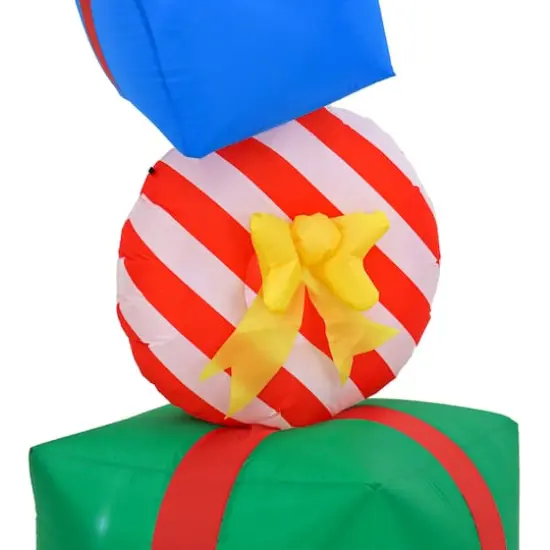 First Traditions&trade; 6ft. Green Inflatable Blow Up Giftbox Combination with 3 Warm White UL LED Lights {4}