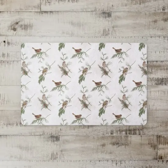 Pine & Birds on White Floor Mat {3}