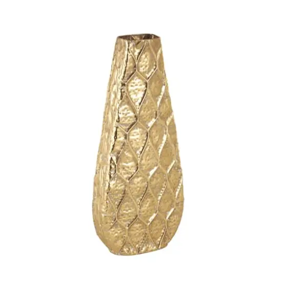 28" Gold Metal Vase with Peacock Inspired Design {4}