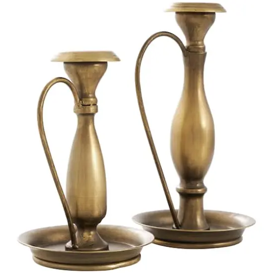 Bronze Metal Antique Style Candle Holder with Candle Plates & Handles Set {6}