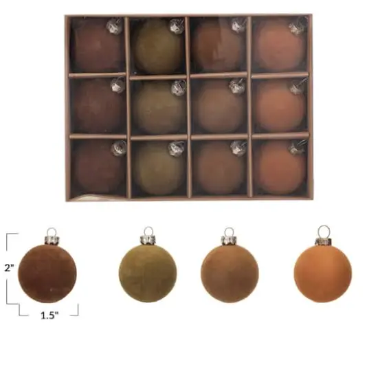 Hello Honey® 2" Brown Round Flocked Plastic Ball Ornament Set {8}