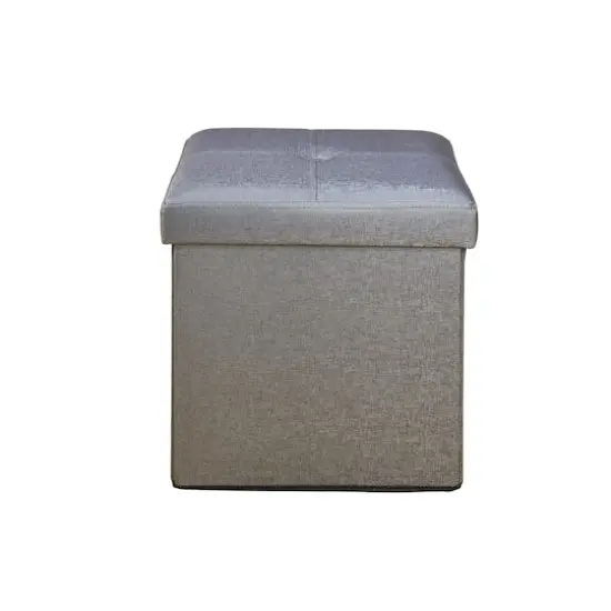 Simplify Metallic Faux Leather Folding Storage Ottoman Cube Pewter {4}