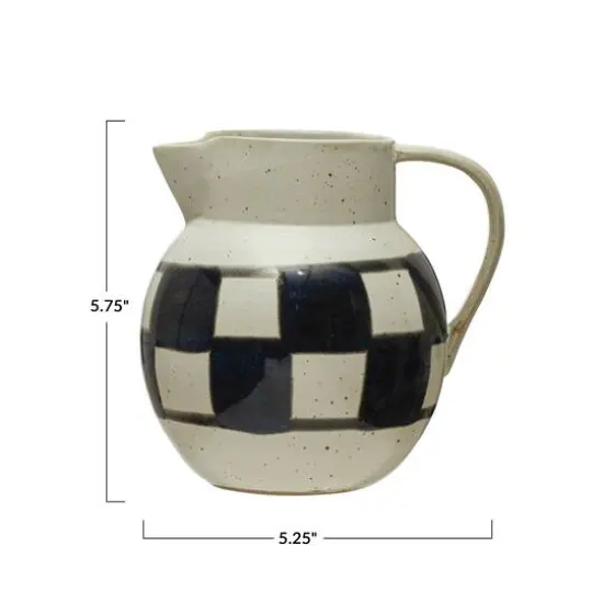 Hello Honey&reg; Ivory & Black Painted Checker Farmhouse Stoneware Pitcher {7}