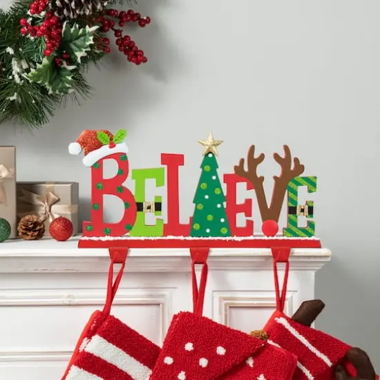 Glitzhome&reg; 14.5'' BELIEVE Metal Christmas Stocking Holder {5}