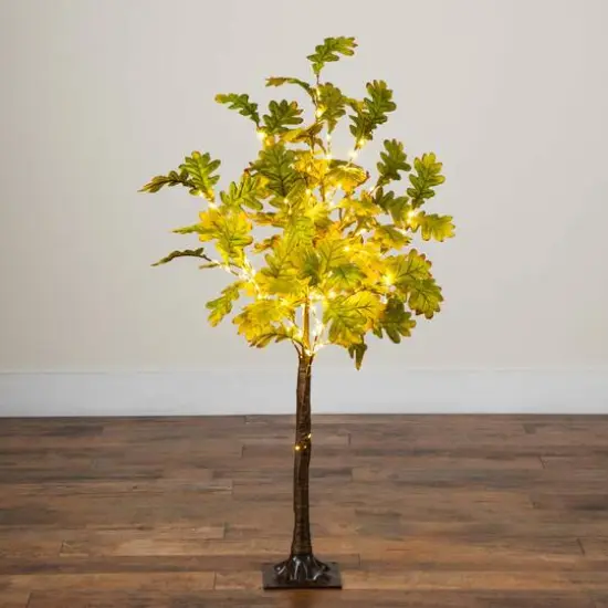 4ft. Pre-Lit Green Autumn Oak Artificial Fall Tree with 150 Warm White LED Lights {8}