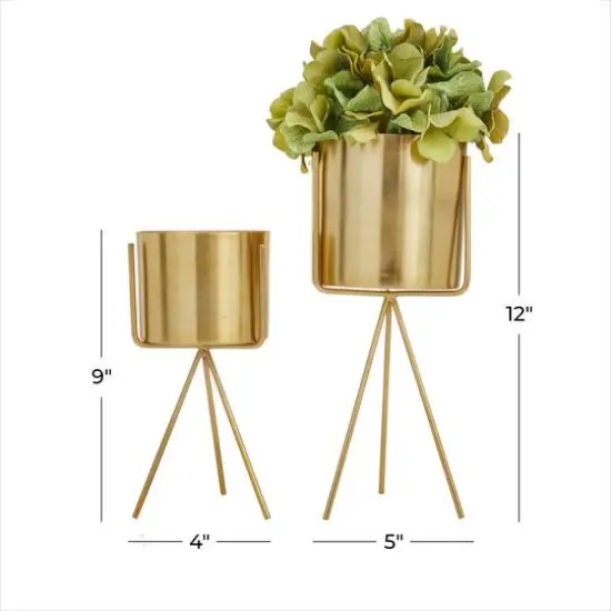 Gold Contemporary Planter, Set of 2" 12", 9" {7}
