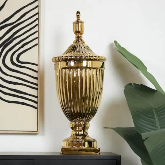 31.5" Gold Ceramic Decorative Jars with Grooves {3}