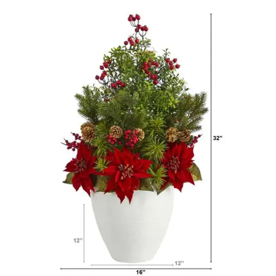 2.5ft. Poinsettia, Boxwood & Succulent Arrangement in White Vase {3}