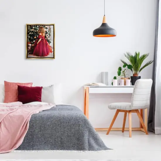 Stupell Industries Child On Christmas Day Gifts Framed Floater Canvas Wall Art Gold {3}