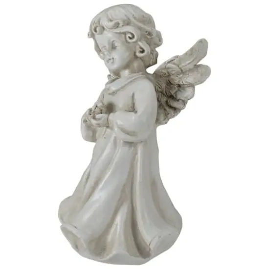 6.5" Angel Girl Holding Flower Outdoor Garden Statue {6}