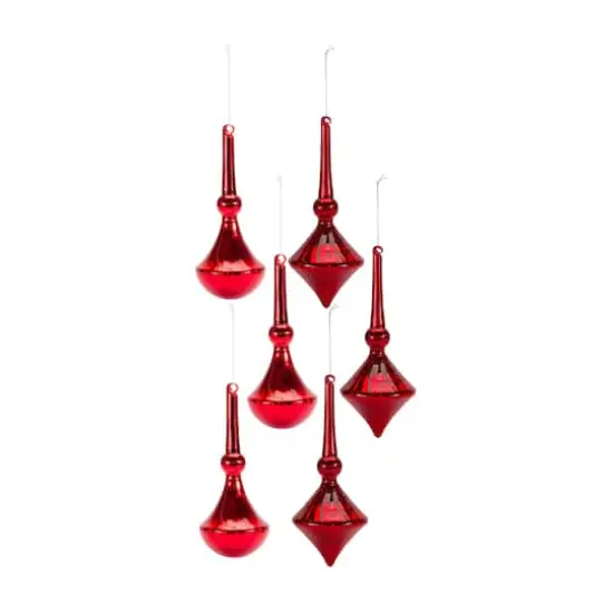 6 Pack 10.5" Red Finial Glass Ornaments  {5}