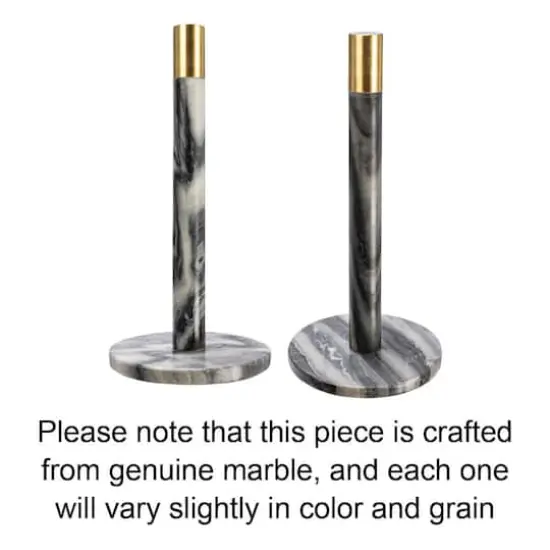 Hello Honey&reg; 12" Modern Marble with Brass Detail Paper Towel Holder Gray {9}