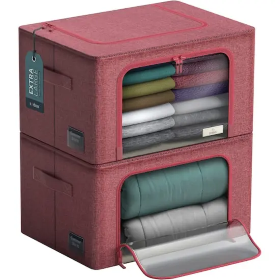 Sorbus Large Foldable & Stackable Storage Bags with Windows Set Pink {1}