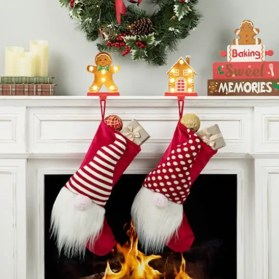 Glitzhome&reg; Marquee LED Gingerbread House & Gingerbread Man Christmas Stocking Holder Set {5}