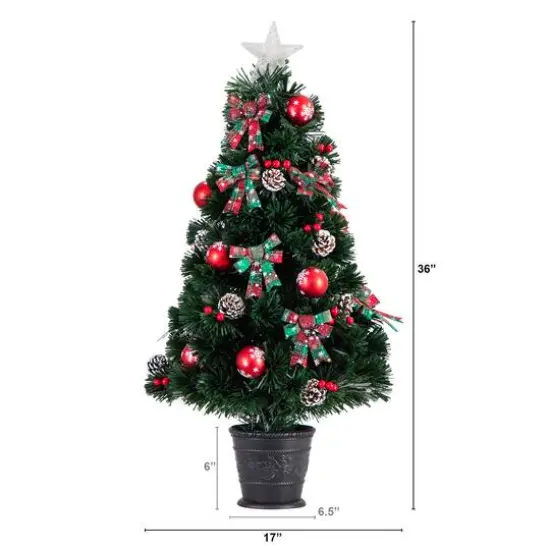3ft. Pre-Lit Fir Artificial Christmas Tree in Planter, Clear Fiber Optic Lights {9}