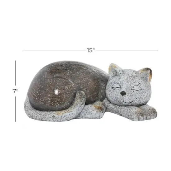 15" Gray Polystone Country Cat Garden Sculpture {7}