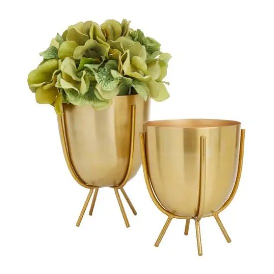 Gold Contemporary Planter, Set of 2" 6", 7" {3}