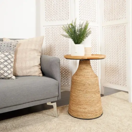 Brown Dried Plant Handmade Wrapped Accent Table {7}