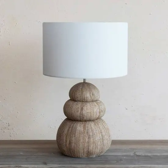 Hello Honey® 18.5" Beige Stacked Sea Urchin Table Lamp with Linen Shade, 2ct. {3}