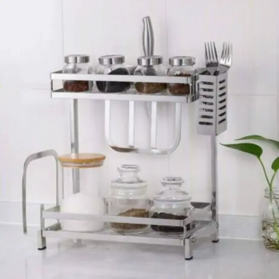 NEX&trade; 15" Silver 2-Tier Standing Storage Rack {6}