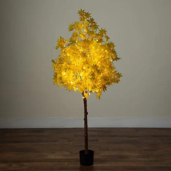 5ft. Pre-Lit Yellow Autumn Maple Artificial Fall Tree with 250 Warm White LED Lights {8}