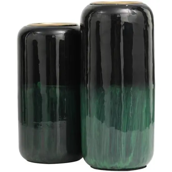 Metal Colorblock Abstract Vase with Paint Streak Designs and Gold Accents Set Green {4}