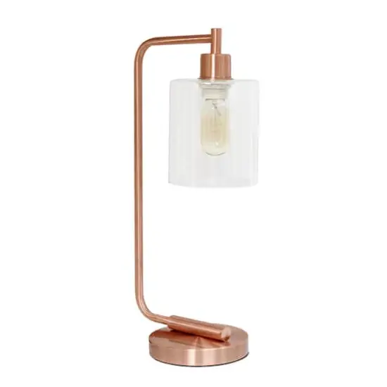 Lalia Home Modern Iron Desk Lamp with Glass Shade Rose Gold {1}