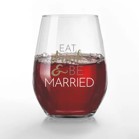 15oz. Eat Drink & Be Married Printed Stemless Wine Glass {3}