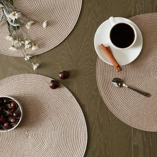 DII&reg; Round Plastic Woven Placemats, 6ct. Brown {6}