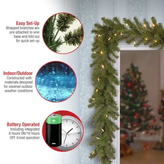 9' x 10" Pre-lit North Valley® Spruce Artificial Christmas Garland with 50 Battery Operated Dual LED Lights {6}