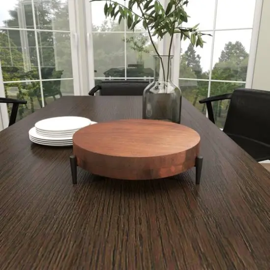 12" Brown Wood Tray with Black Metal Legs {9}