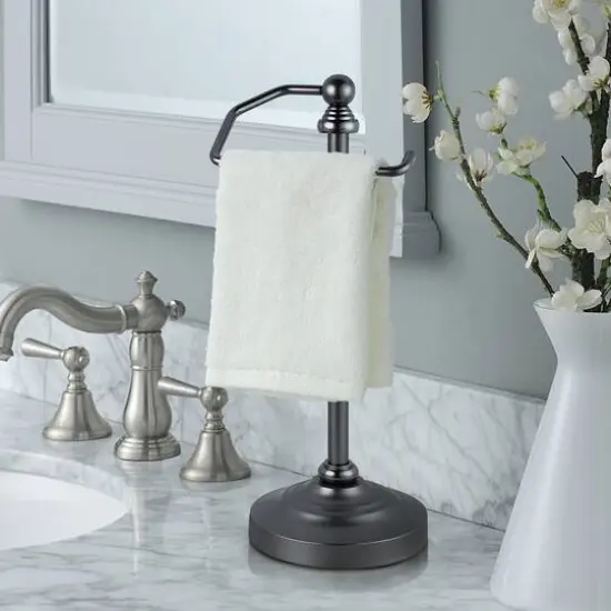 SunnyPoint 16.75" Black Nickel Deluxe Free Standing Heavy Weighted Countertop Fingertip Towel Holder Stand {4}