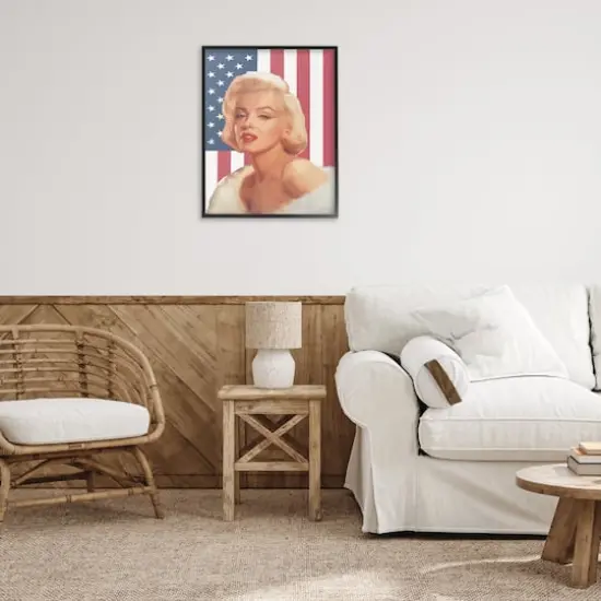 Stupell Industries Vintage Americana Icon Marilyn over US Flag Framed Giclee Art Black {3}